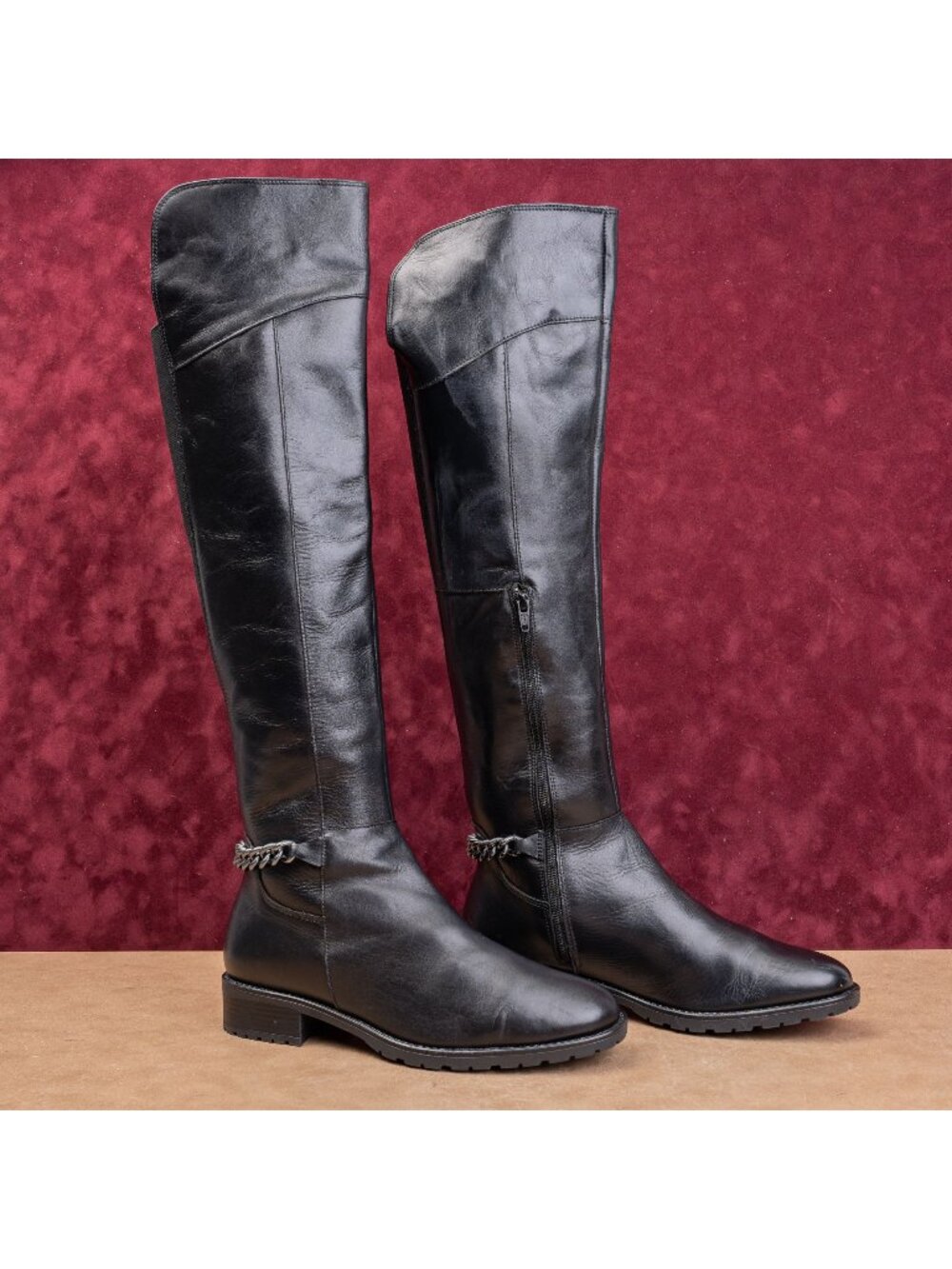 Kurt Geiger London Wmn Fashion OTK Black Leather Chain Moto Boots 9.5US EUR40.5